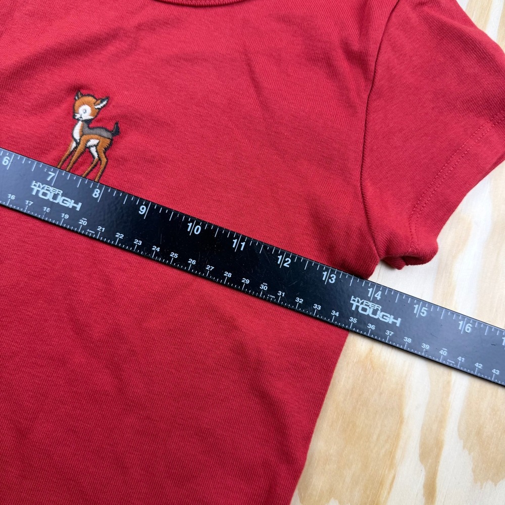 John Galt Brandy Melville Red Swiss Deer Embroidered Baby Tee Crop Top OS - Picture 4 of 6